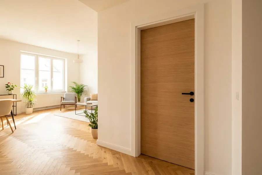 Türenmontage Wien — neue Innentür mit weißer Zarge in einer Neubauwohnung